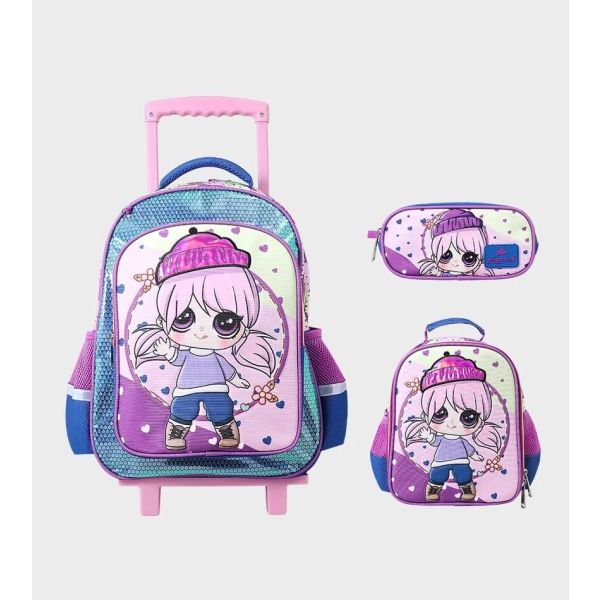 Girl Trolley Bag Set 17 Inch | Purple Blue