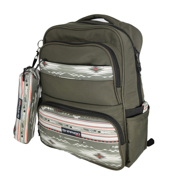 School backpack model 15 feathers green