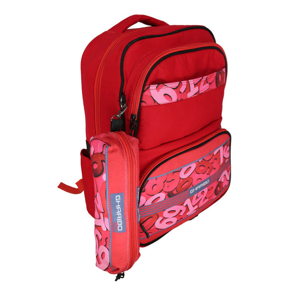 School backpack model 15 numbers red