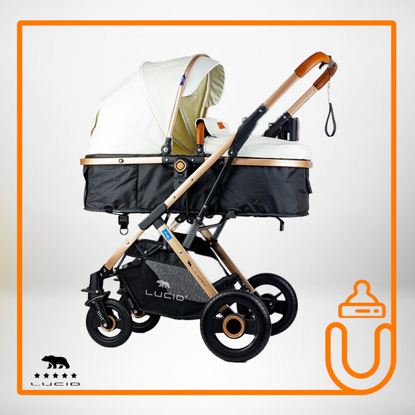 SENA Baby Stroller, luxury carriage with umbrella and leather cover from Lucid Baby – White