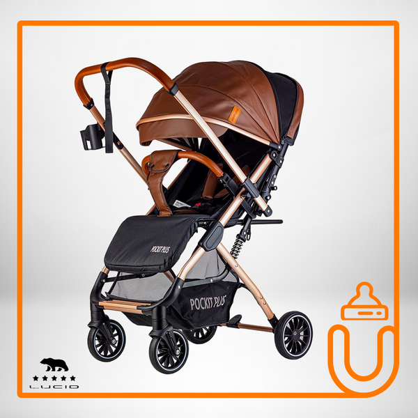 Luxury Baby Stroller Handle with Umbrella and Leather Cover – Brown