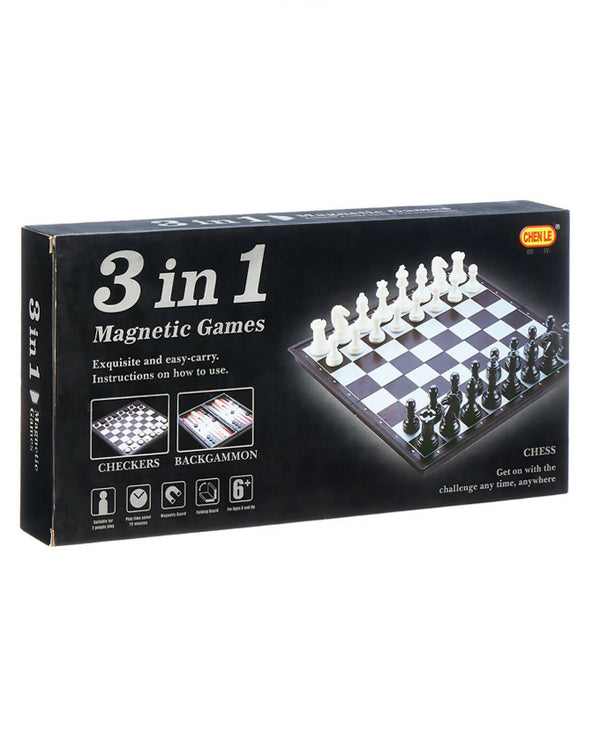 Magnetic 3-In-1 Game Chess, Dama And Backgammon Set - Multi Color