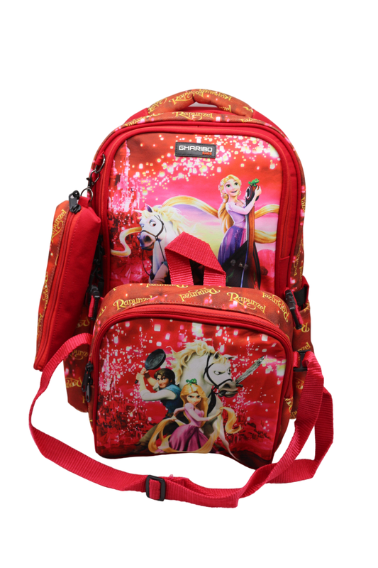 School backpack with lunchbag Size 17 model 26 Rapunzel red