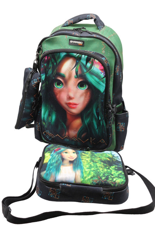 School backpack with lunch bag Size 17 model 32 Mavka green