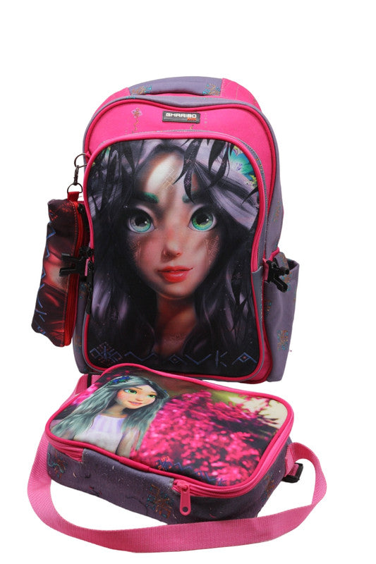 School backpack with lunch bag Size 17 model 32 Mavka pink