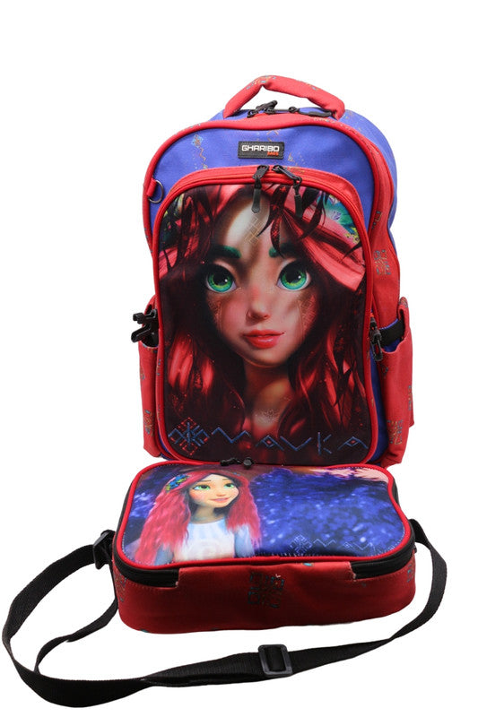 School backpack with lunch bag Size 17 model 32 Mavka red