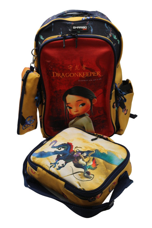 School backpack with lunch bag Size 17 model 32 Dragon Keeper yellow