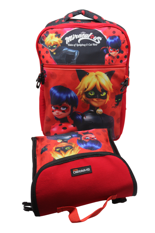 School backpack with lunch bag Size 17 model 33 Miraculous red