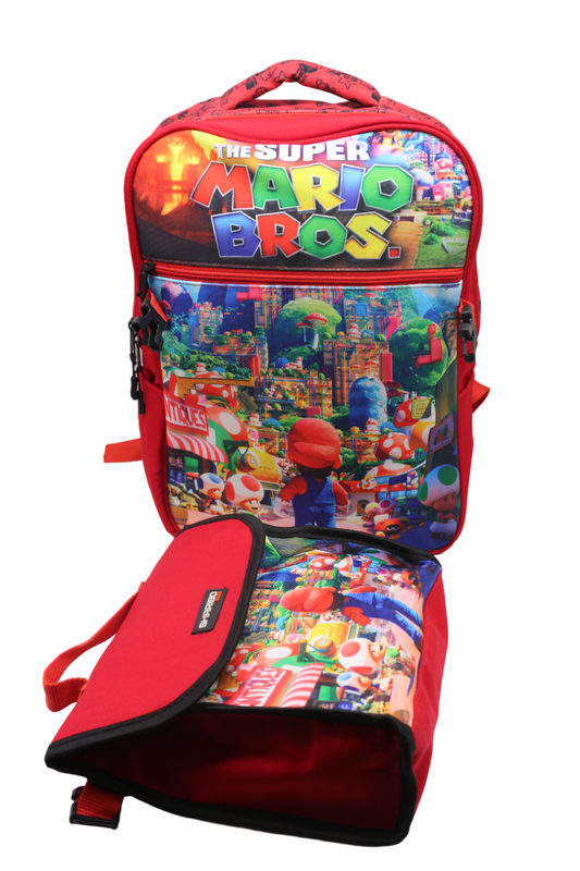 School backpack with lunch bag Size 17 model 33 Mario red