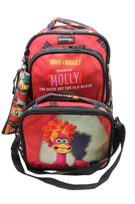 School backpack with lunchbag Size 17 model 32 Chicken Run red