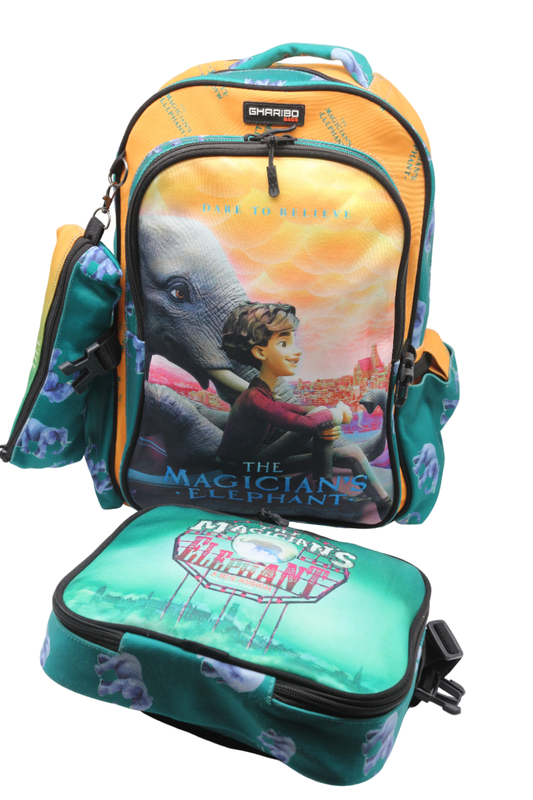 School backpack with lunch bag Size 17 model 32 Magician's Elephant yellow