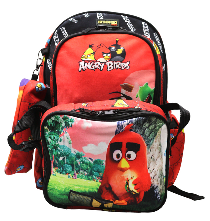 School backpack with lunch bag Size 17 model 32 Angry Birds red