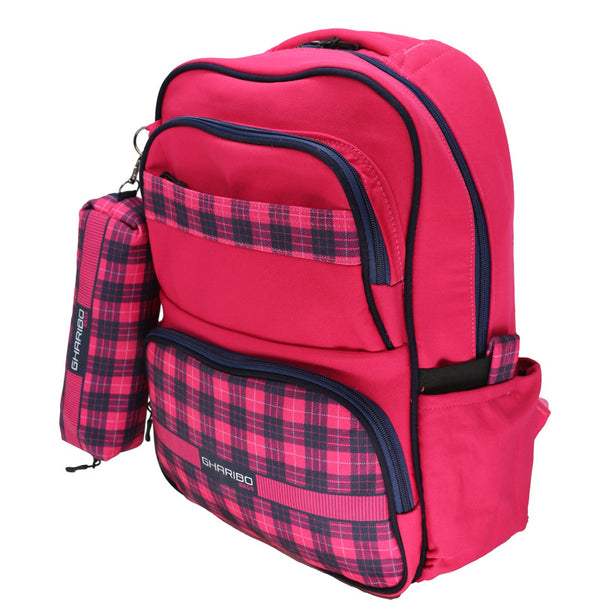 School backpack model 15 cross lines pink