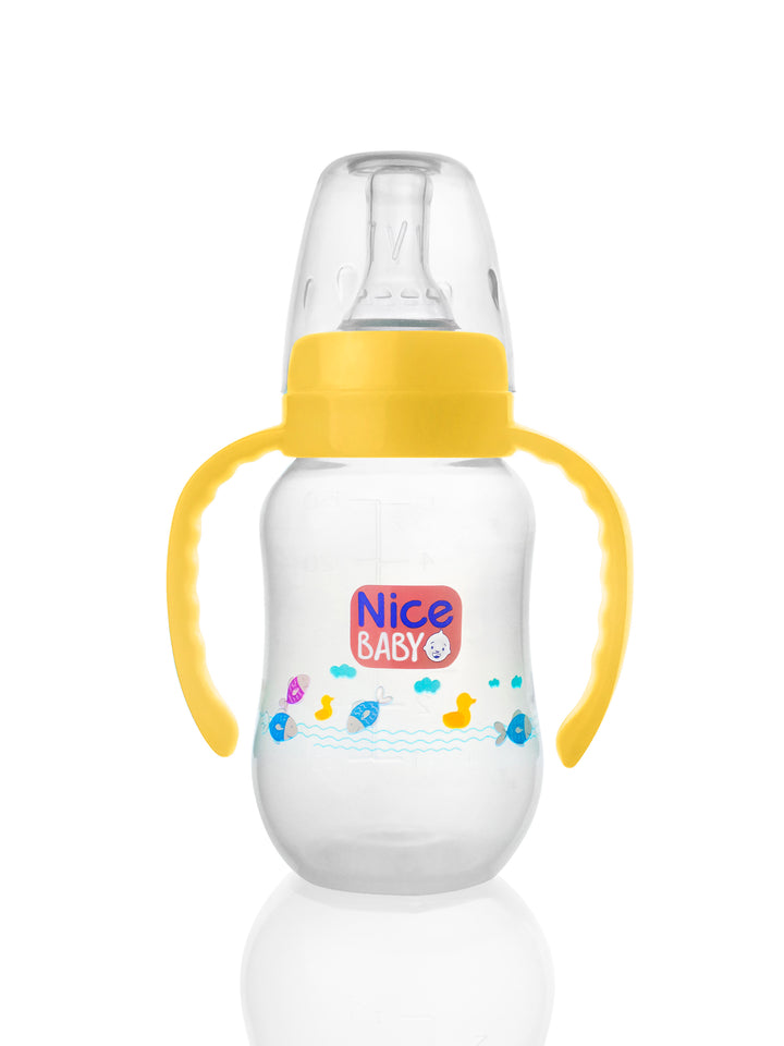 Nice baby feeding bottle with hand 150ml | Yellow