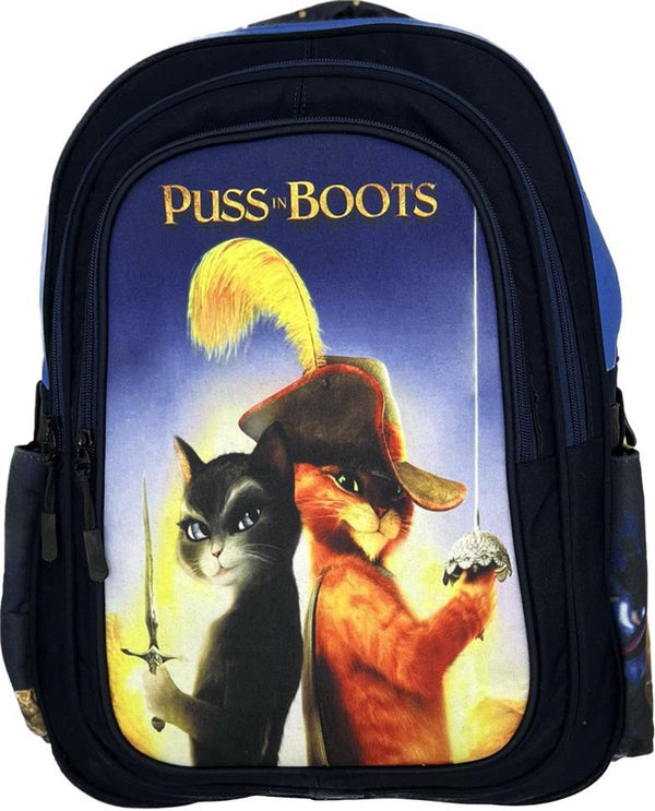 School backpack model 10 puss in boots blue