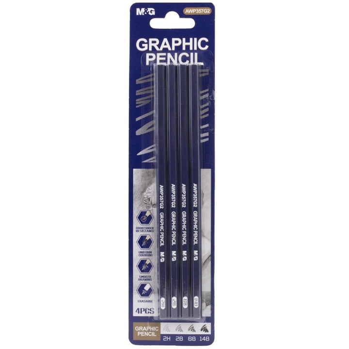 M&G Set Of 4 Graphic Pencils - 2H 2B 6B 14B