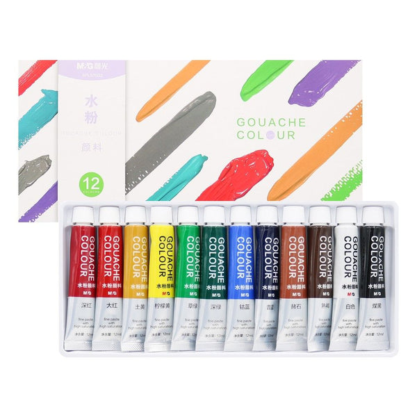 <p>

This M&G Chenguang Set of 12 pcs Gouache paints 12 ml - No:APL976G3 is perfect for the aspiring artist that wants to bring their artwork to life. Made of high quality materials and produced by M&G, these gouache paints are thick and can be used directly from the tube or diluted with water for a more subtle effect. With an infinite number of color variants available by mixing the colors together, these paints are perfect for creating posters, illustrations, comics, and other design work. The set comes i