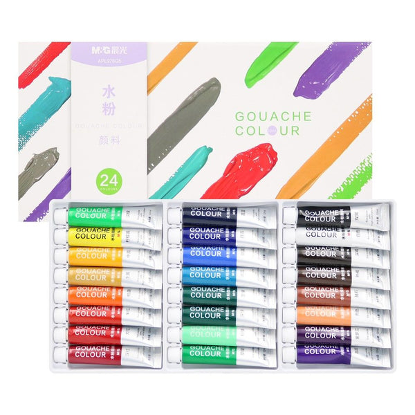 <p> The M&G Chenguang Set of 24 Pcs Gouache Paints is a high-quality set of paints that is perfect for both professional and amateur artists. This set comes with 24 vibrant colors to choose from and allows for an infinite number of color combinations when mixed together. The paints are thick and can be used directly from the tube or diluted with water. They come in a convenient size of 313 x 157 x 20 mm, making it easy to store and transport. This set is perfect for creating posters, illustrations, comics, 