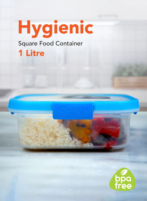 Hygenic Food Container Rectangle 1 Liter Clear And Gray