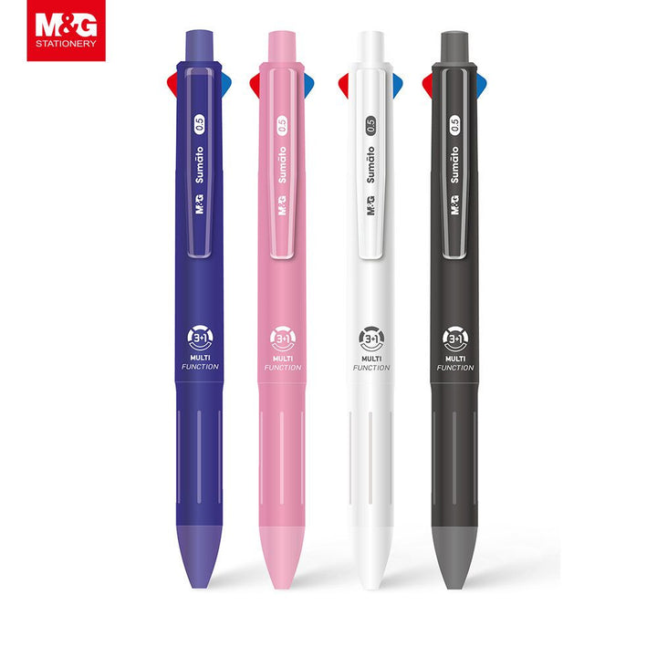 <p>
This M&G Chenguang Multi Function 0.7mm 3 Colour Ball Pen + 0.5mm Mechanical Pencil - No:ADPT5571 is an excellent choice for anyone looking for a reliable writing tool. Made of high quality material, this multi-functional pen is a great choice for school and office use. It comes with a 4 assored barrel colour design that adds an elegant style to its overall look. This pen features three 0.7mm coloured ball pens and a 0.5mm mechanical pencil that allows you to write in black, blue, and red ink. This pen 