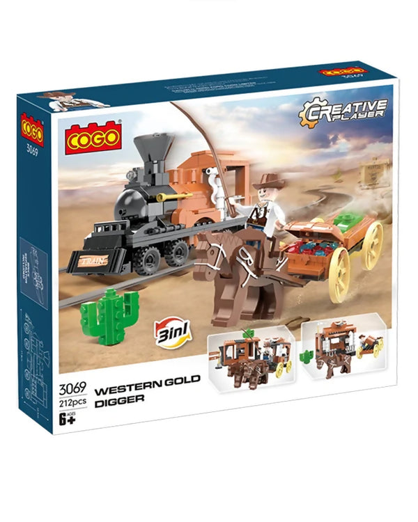 Cogo 3069 3 In 1 Train And Wild West Gold Digger Set Building Blocks - 212 Pcs