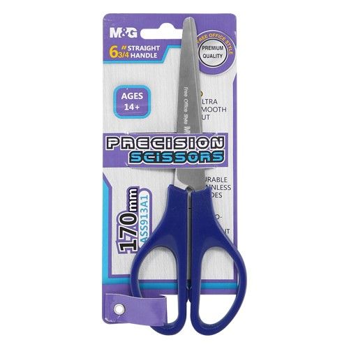 <p>
The Chenguang Office Precision M&G Steel Scissors are made from high-quality stainless steel, offering a durable and reliable cutting experience. The blades measure 170 mm in length, providing you with a sharp and precise cut. The ergonomically shaped plastic handle allows for a comfortable grip, making it easy to use for a variety of cutting needs. This office scissors is perfect for cutting paper, fabric, cardstock, and more. The affordable price makes this a great addition to any home office or works