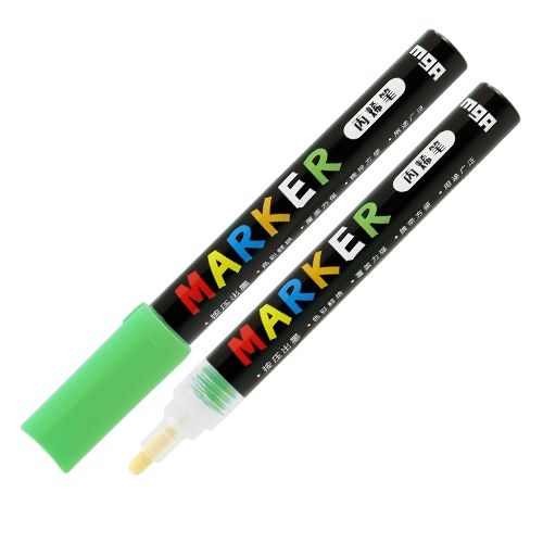 <p>
The M&G Neon Green Acrylic Marker 2mm No: ZPLN657075 is a high quality marker made in China that features a 0.5mm full needle tube pen tip. This decorative marker is suitable for painting on a variety of surfaces, such as stone, ceramics, porcelain, glass, wood, textiles, canvas, metal, polymer clay, and more. The highly pigmented acrylic ink dries quickly to create a durable and shiny surface on both light and dark surfaces, and is resistant to water, fading, and abrasion. The pen tip size is 2.0mm, an