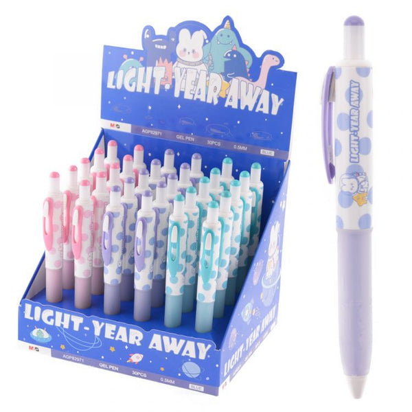 <ul>
<li><strong>Chenguang LIGHT YEAR AWAY FOUNTAIN PEN 0.5MM - No:AGP82971</strong></li>
<li>Made in China</li>
<li>Made of high quality</li>
<li><span>MG gel pens from the Light Year Away design series.</span></li>
<li><span>Ballpoint pen with squeeze mechanism.</span></li>
<li><span>The body of the pen is smooth with a rubber grip, fits well in the hand.</span></li>
<li><span>Trace width: 0.5 mm</span></li>
<li><span>Ink color: blue</span></li>
<li><span>The package contains 30 pcs of mix.</span></li>
<l