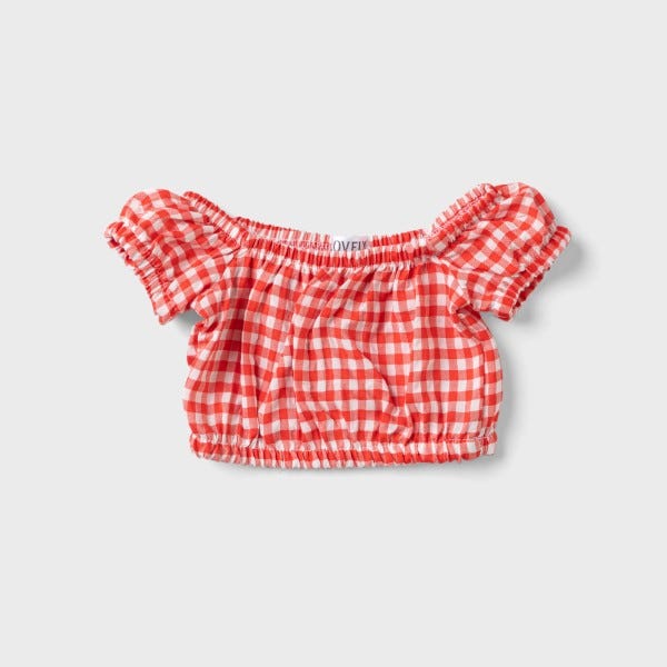 Lovely Land Checkered Off-Shoulder Crop Top for Girls