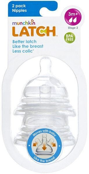 Munchkin Latch Stage 2 Nipple, 3+ months - 2 Pieces