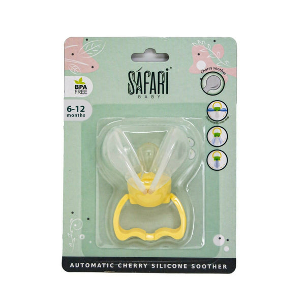 Safari Baby Cherry Auto Close Pacifier | 6-12 Months | Yellow