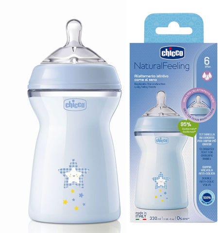 Chicco Natural Feeling Feeding Bottle +6 Months | Blue | 330ml