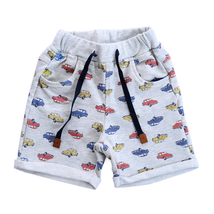 Junior Boys Colorful Cars Grey Cotton Shorts